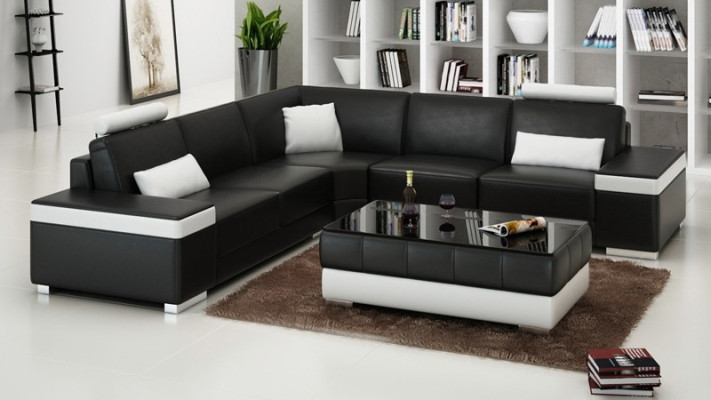 Ledersofa Möbel L-Form Couch Wohnlandschaft Ecksofa Garnitur Design