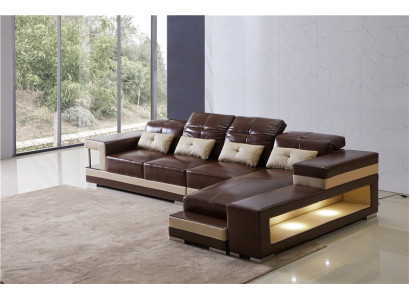 Ecksofa Leder Wohnlandschaft Garnitur Design Modern Sofa L-Form Braune