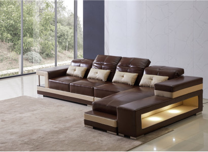 Ecksofa Leder Wohnlandschaft Garnitur Design Modern Sofa L-Form Braune