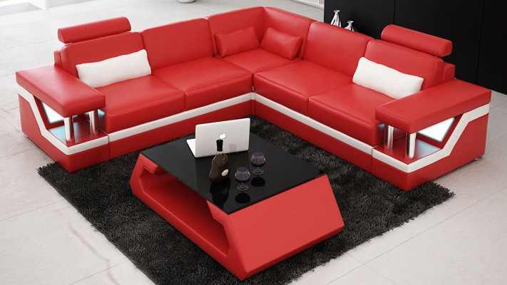 Couch Ecksofa Leder Wohnlandschaft Garnitur Design Modern Sofa L-Form