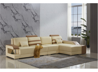 Ledersofa L-Form Couch Wohnlandschaft Ecksofa Garnitur Design Modern Sofa Beige