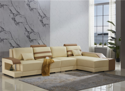 Ledersofa L-Form Couch Wohnlandschaft Ecksofa Garnitur Design Modern Sofa Beige