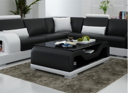 Schwarzer Couchtisch Glastisch Sofa Beistell Moderner Tisch Gepolsterte