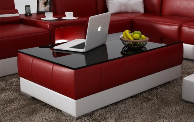 Sofatisch Design Wohnzimmer Leder Kaffee Glas Couch Polster Dekor Beistell