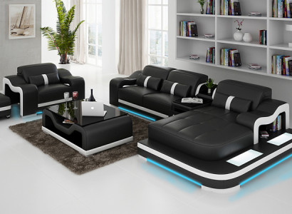 Komplett Set Garnitur Eckcouch Couch Eckgarnitur + Tisch + USB Ecksofa