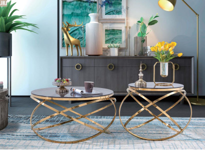 Beistell Couch Tisch Rund Tische Runde Sofa Metall Kunstmarmor Designer Luxus