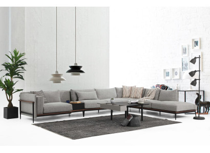 Ecksofa L-Form Sofa Grau Modern Stoff Design Wohnzimmer Polyester XXL