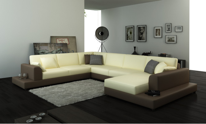 Wohnlandschaft Wohnzimmer Ecksofa Leder Sofa Couch Polster Sitz