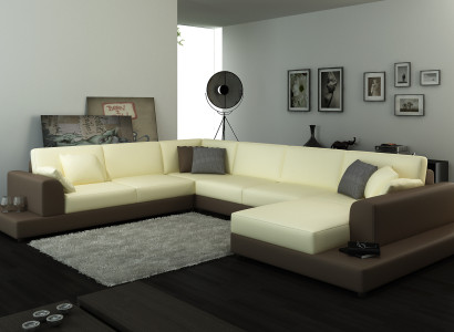 Wohnlandschaft Wohnzimmer Ecksofa Leder Sofa Couch Polster Sitz