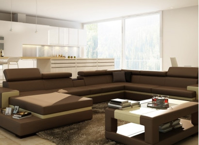 Ledersofa Sofa Ecksofa U Form Couch Wohnlandschaft Designer Sitz Ecke LEONARDO-B