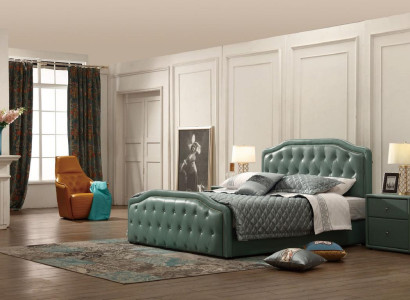 Modernes Design Hotel Bett XXL Betten Luxus Doppel Leder Chesterfield 180x200cm