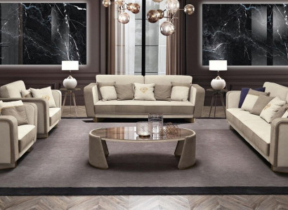 Luxus Möbel Sofagarnitur Couch Sofa Polster 3 3 1 1 Sitzer Couchtisch Holz 5tlg.