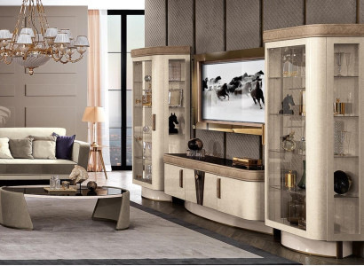 Wohnwand Set 4tlg. Wohnzimmer rtv Vitrine Regal Modern Garnitur Gruppe Holz tv