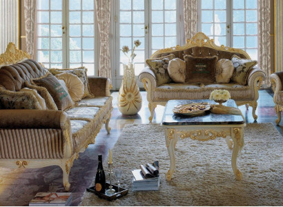 Sofagarnitur 3+2 Sitzer Wohnzimmer Polstermöbel Art déco Sofa Stoffsofa Sofas