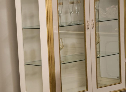 Vitrine Holz Möbel Schrank Vitrinen Barock Rokoko Gold Weiß Glasschrank