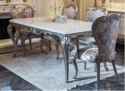 Klassischer Esstisch Silberne Tische Barock Rokoko Tisch Esszimmer Möbel Weiß