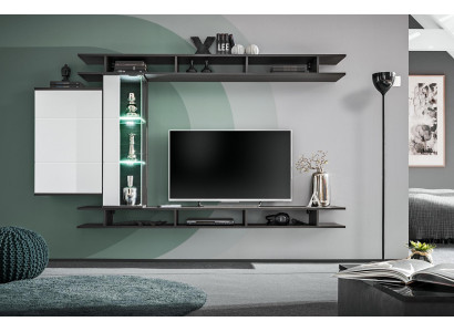 Modern Wohnwand Grau Designer Wohnzimmer Möbel Holz Wandschrank
