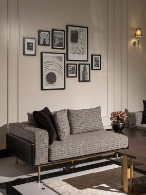 Wohnzimmer Garnitur Sofa Couchtische 5tlg Stoffsofa Grau Holz Set