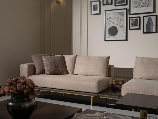 Viersitzer Sofa 4 Sitzer Polstersofa Stoffsofa Beige Moderne Tisch Neu
