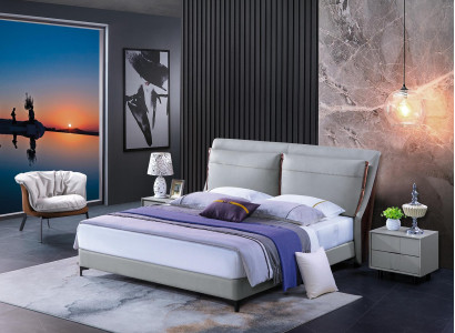 Holzbett Bett Doppelbett Luxus Möbel Schlafzimmer Hotel 180x200cm Betten Leder