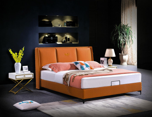 Bett Polster Orange Luxus Doppel Hotel Betten Leder Schlafzimmer 180x200