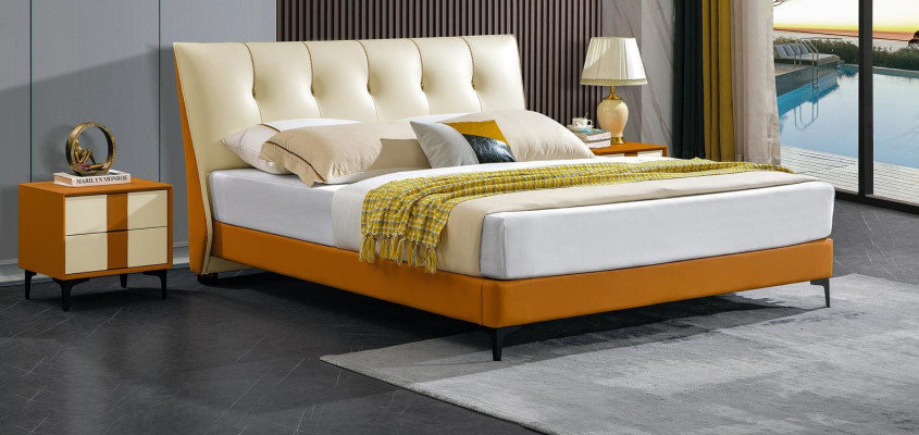 Designer Bett Orange Leder Hotel Kunstleder Betten Doppel Schlaf Zimmer
