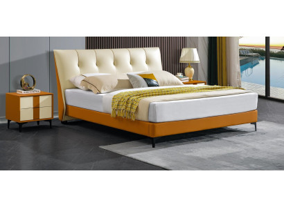 Designer Bett Orange Leder Hotel Kunstleder Betten Doppel Schlaf Zimmer