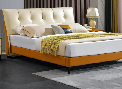 Designer Bett Orange Leder Hotel Kunstleder Betten Doppel Schlaf Zimmer