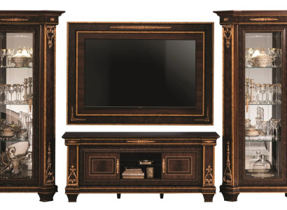 Wohnzimmer Komplettset Wohnzimmerkombination 4 tlg. Wohnwand Holz 2x Vitrine Neu