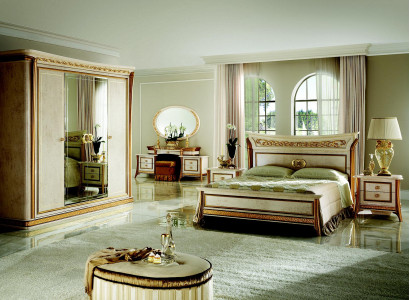 Bett + Nachttisch royal Schlafzimmer Polsterbett Rokoko Designer Möbel