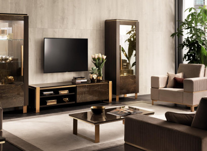 Wohnwand TV Lowboard Elegante Vitrine Wohnzimmer Design Klassisch 3tlg.