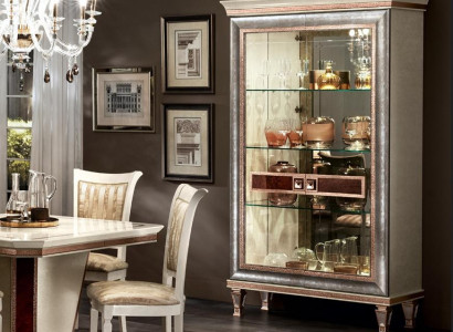 Vitrine Schrank Vitrinen Wohnzimmer Schau Schränke Design Barock Rokoko Holz neu