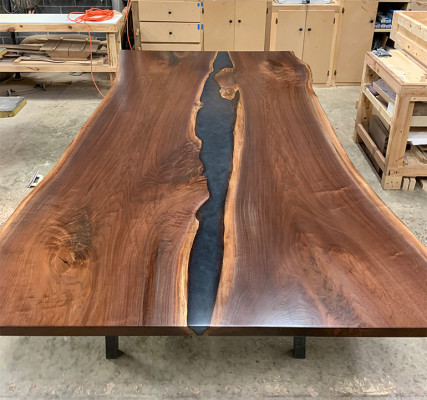 Holz massive möbel esstisch epoxid harz echtes epoxy tisch giessharz wasserfall