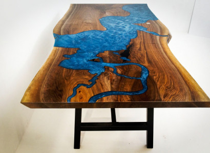 Wasserfall tisch epoxid harz esstisch echtes holz massive möbel epoxy tisch neu