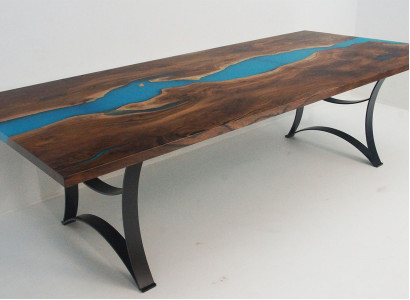 Esstisch tische epoxid harz echtes holz massive möbel epoxy tisch wasserfall neu