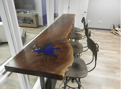 Epoxid Tresen Bartisch echtes holz massive möbel wasserfall epoxy tisch 240x70