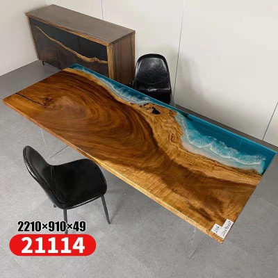 Epoxidharz Esstisch River Table Echtes Holz Massiv Tische 221x91