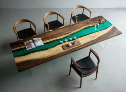 Epoxidharz Esstisch River Table Echtes Holz Massiv Tische 220x90