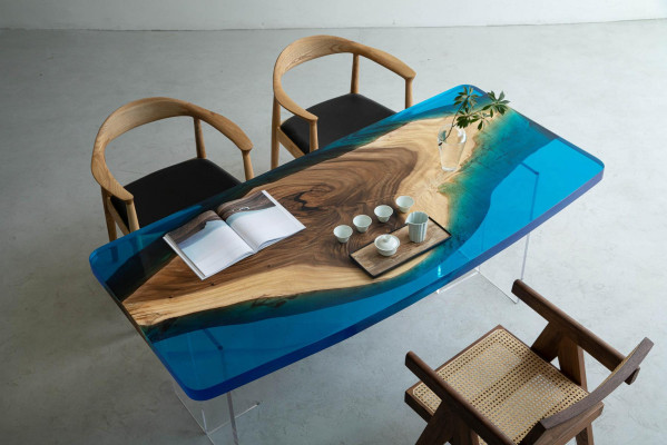 Esstisch Blue River Table Echtes Holz 200x90 Tische Epoxidharz Neu