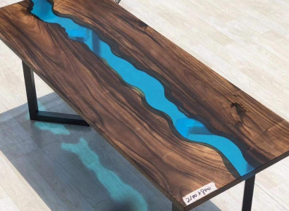 Epoxid Harz Fluss Tisch Echtes Massiv Holz Blau Wasser Tissche Epoxy Möbel Neu