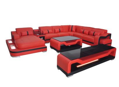 Leder Sofa Couch Ecksofa Eckgarnitur Wohnlandschaft + RTV + Couchtisch + USB