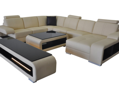 Ledersofa Wohnlandschaft Garnitur Design Modern Ecke Sofa U-Form Tisch RTV G8028