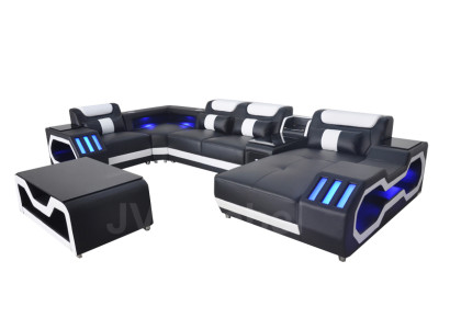 Leder Sofa Couch Polster Eck Garnitur Moderne Wohnlandschaft Tisch + USB + LED