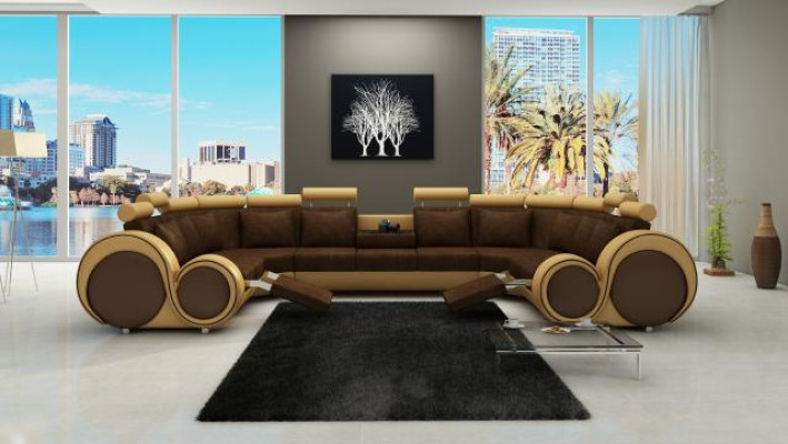 Moderne Leder Couch Ecksofa Polster Couchen XXL Big Wohnlandschaften + USB