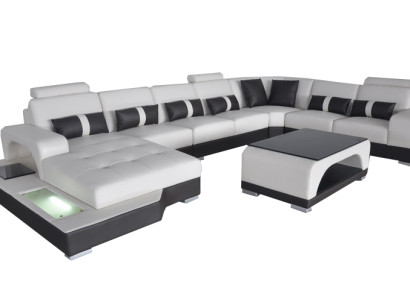 Leder Sofa Moderne Sitz Couch Polster Design Eck Couchen Wohnlandschaft + Tisch