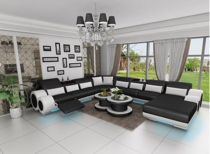 Ledersofa Couch Wohnlandschaft Ecksofa Eck Garnitur Design Modern Sofa mit USB