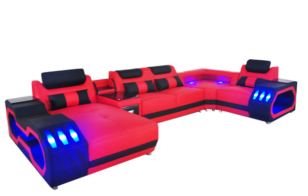 Ledersofa Couch Wohnlandschaft Garnitur Design Modern Sofa U-Form Sofa mit USB