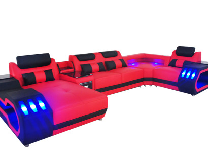 Ledersofa Couch Wohnlandschaft Garnitur Design Modern Sofa U-Form Sofa mit USB