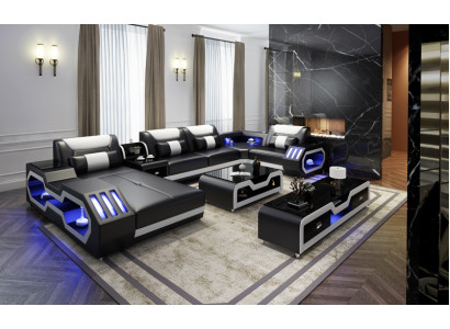 XXL Wohnlandschaft Sofa Couch Polster Eckgarnitur Couchen Sofas + USB + Licht 