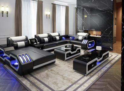 XXL Wohnlandschaft Sofa Couch Polster Eckgarnitur Couchen Sofas + USB + Licht 